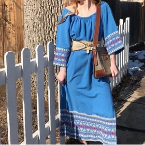 Vintage Southwest Navajo embroidered off shoulder cotton peasant sleeve …